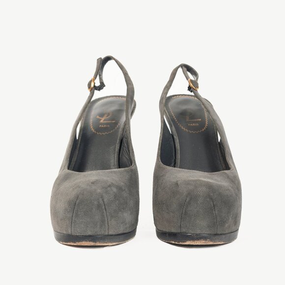 Yves Saint Laurent Tribtoo Grey Suede Platform Slingback Pumps - Picture 2 of 11